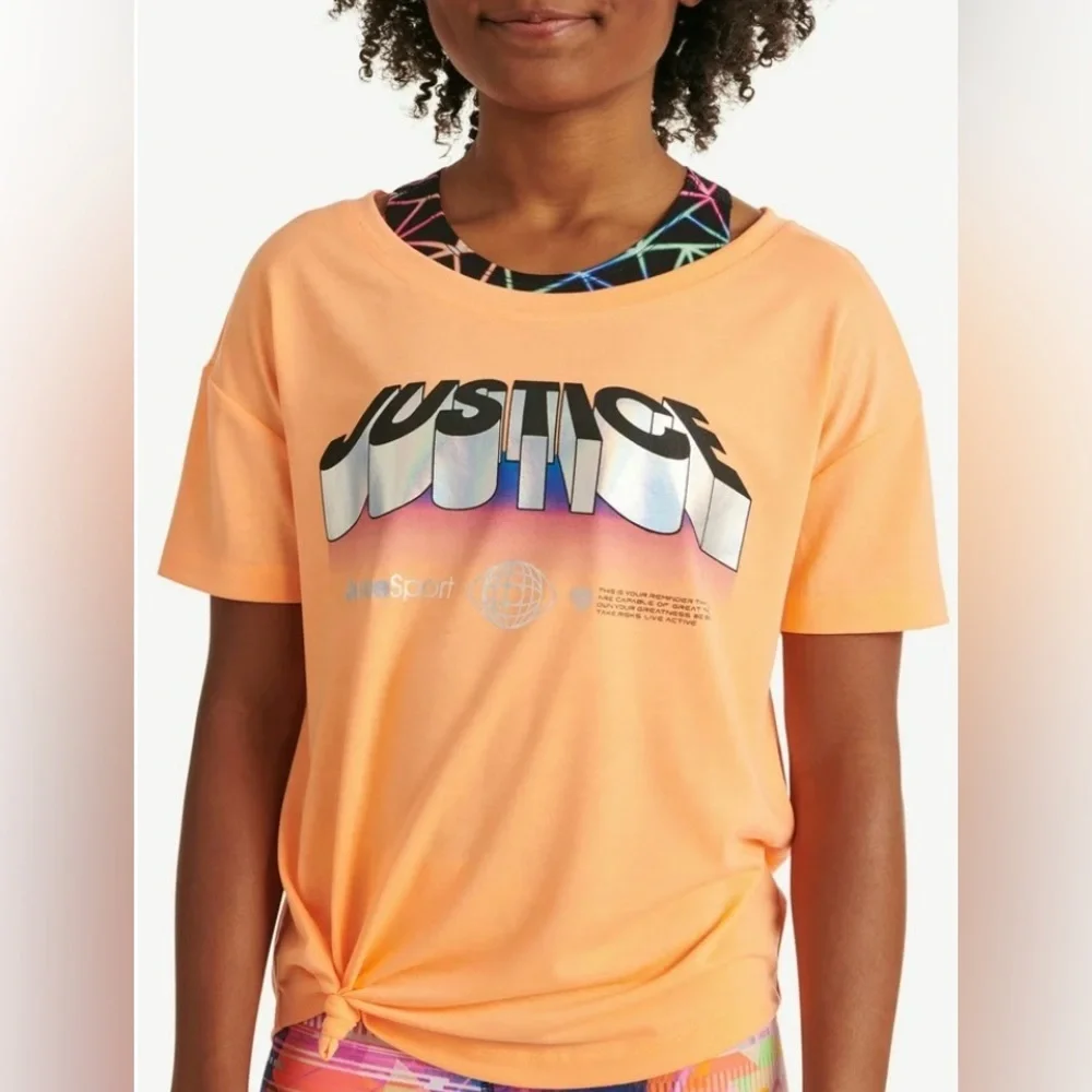 Justice Orange Tie Front T-Shirt 2 Piece 🧡